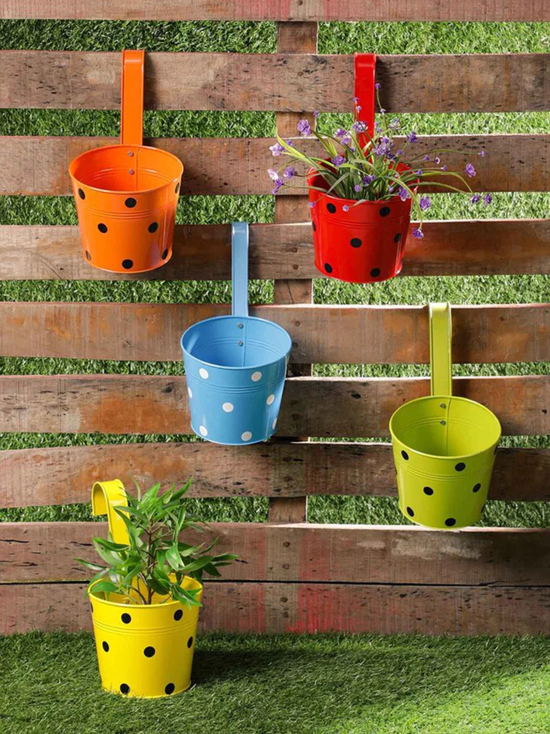 Set of Five 7'' Polka Dot Round Planters