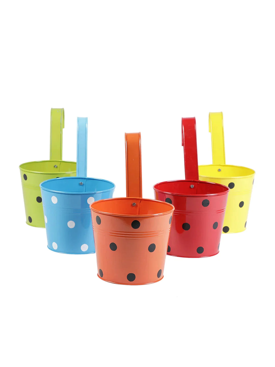 Set of Five 7'' Polka Dot Round Planters