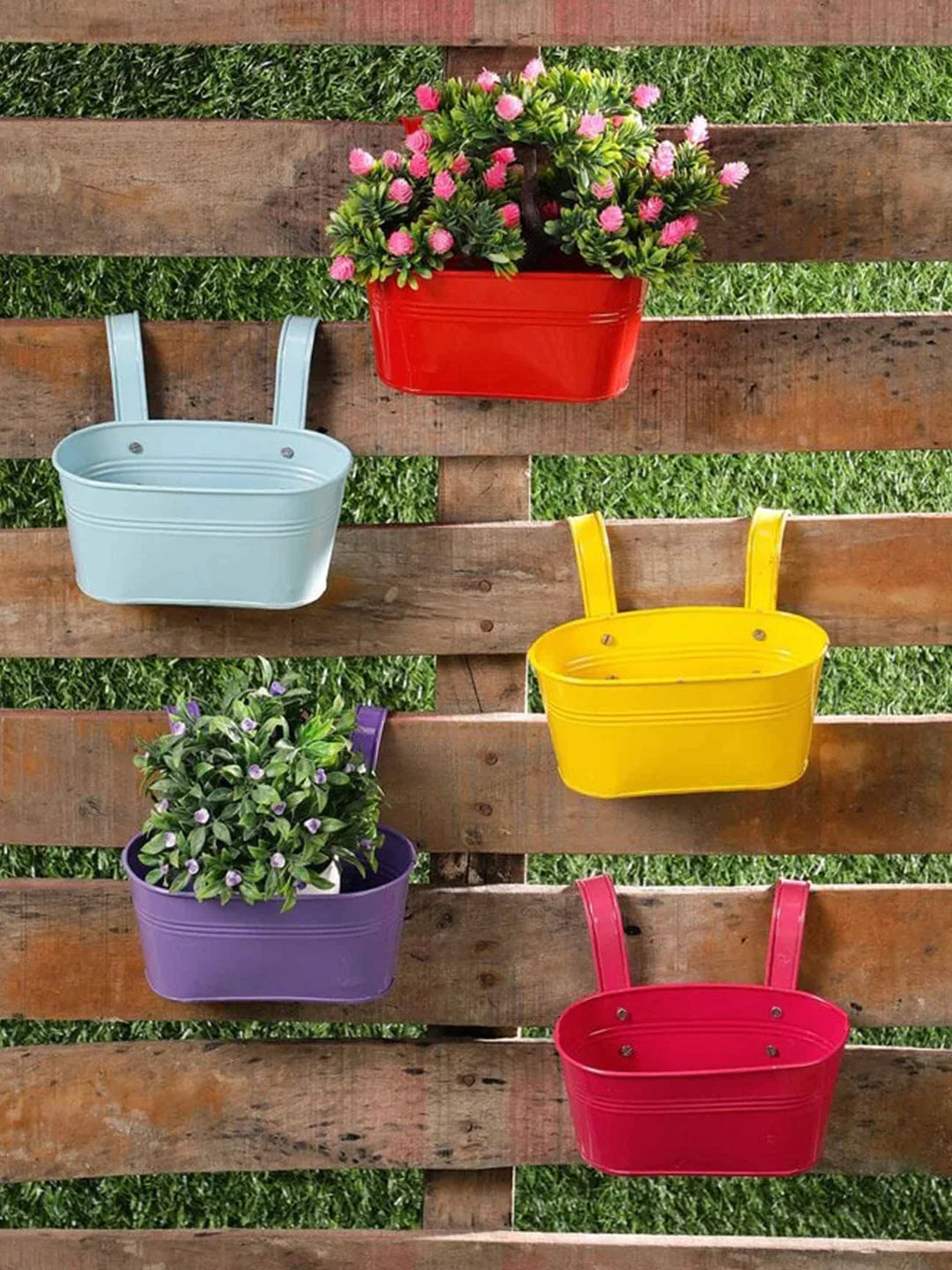 Set of Five 8 inches Oval Railing Planters