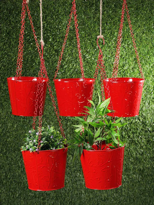 Set of Five Hanging Bucket Red