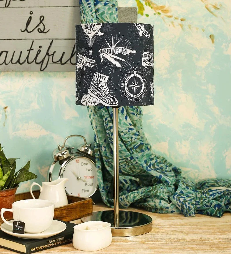 Metal Chrome Finish Lamp with Multicolor Bon Voyage Lamp Shade