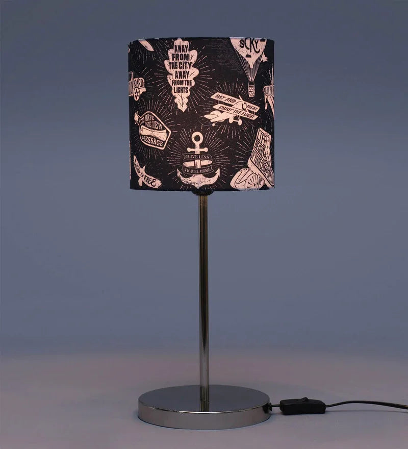 Metal Chrome Finish Lamp with Multicolor Bon Voyage Lamp Shade