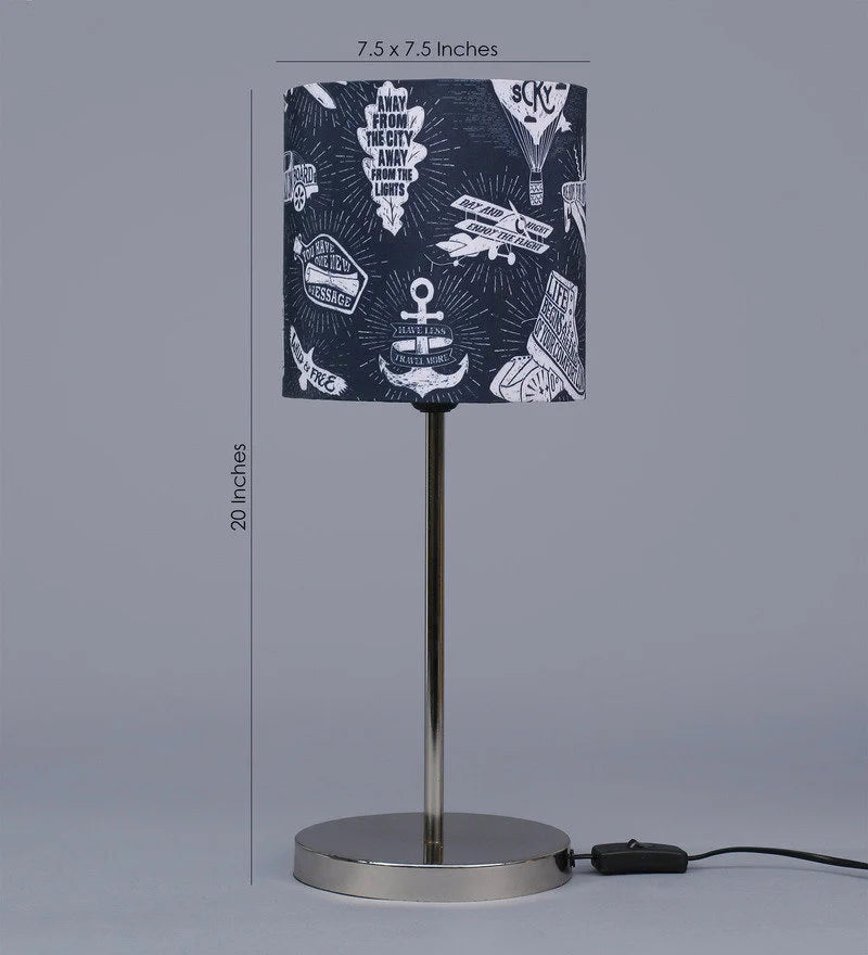 Metal Chrome Finish Lamp with Multicolor Bon Voyage Lamp Shade