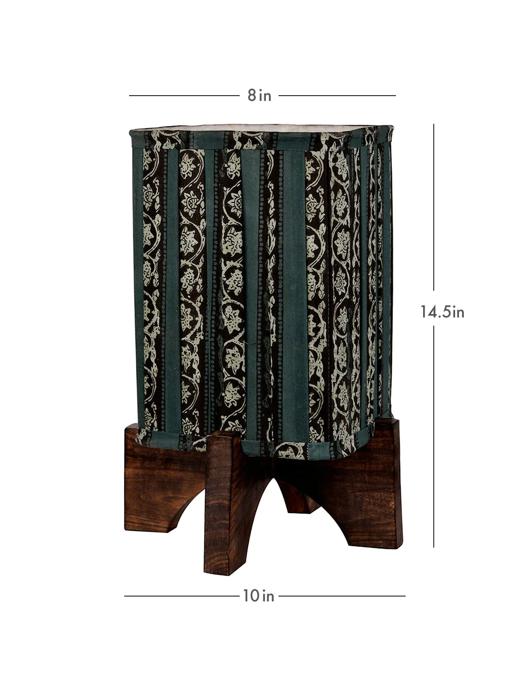 Wooden Brown Base Lamp with pleeted Green Blockprint Soft Shade