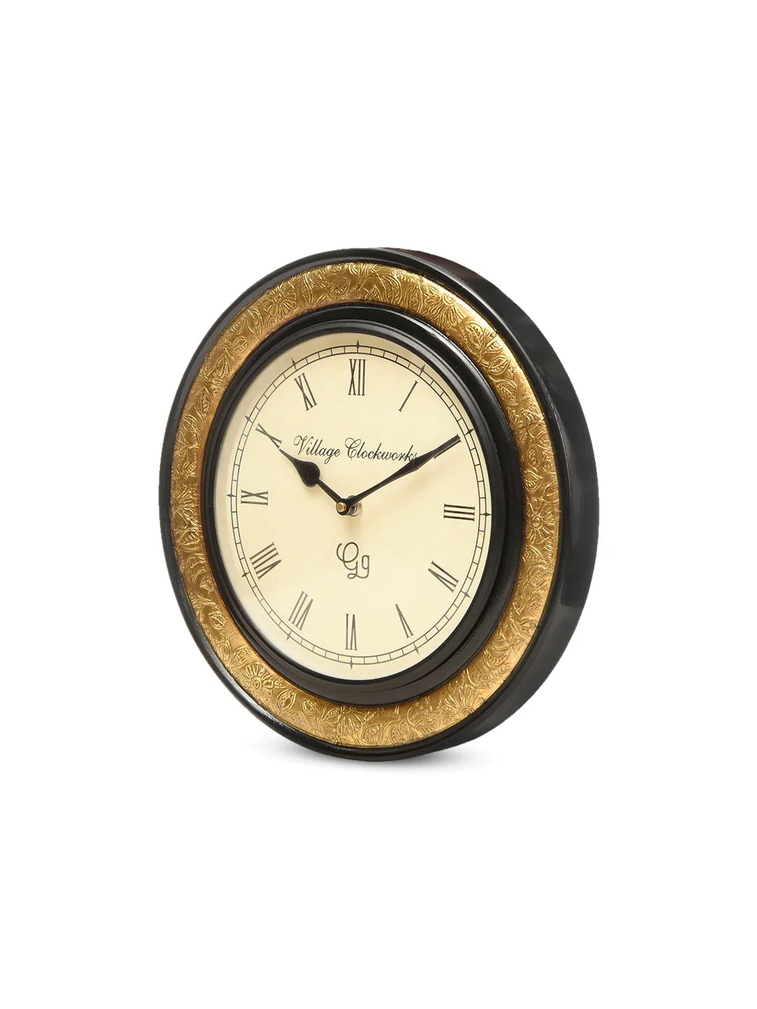 Round Embossed Brass 12 Inches Analog Wall Clock