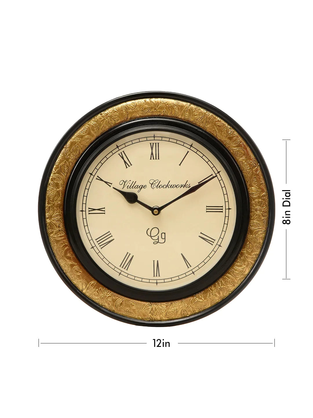 Round Embossed Brass 12 Inches Analog Wall Clock