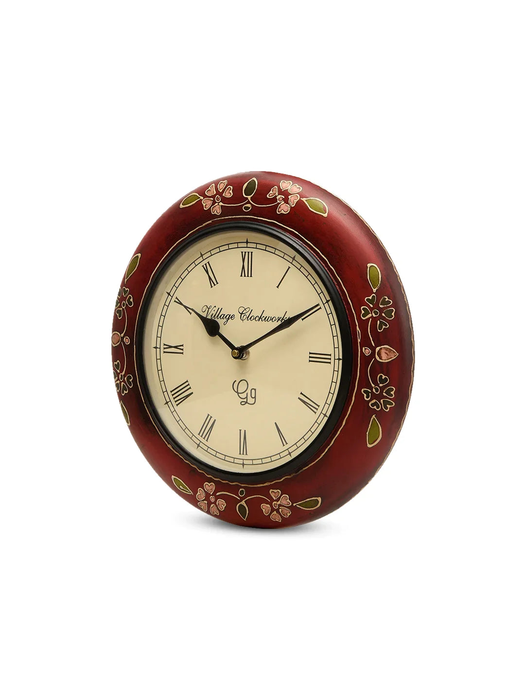 Round Handpainted Wooden 12 Inches Analog Wall Clock