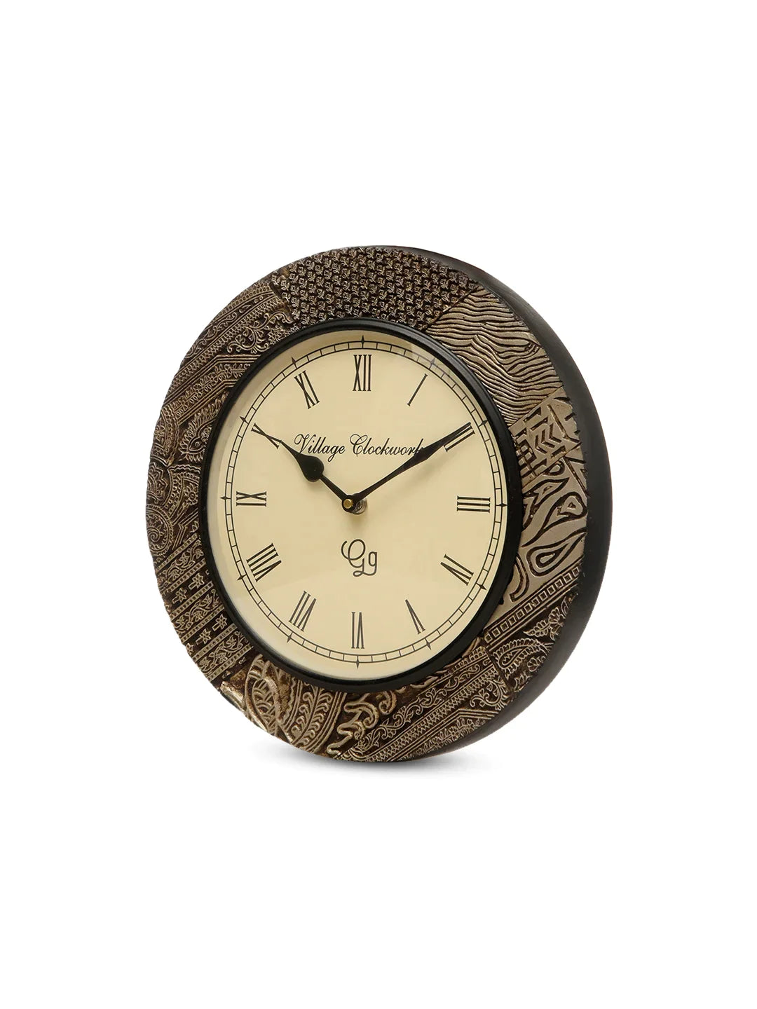 Round Wooden Block Dual Tone 12 Inches Analog Wall Clock