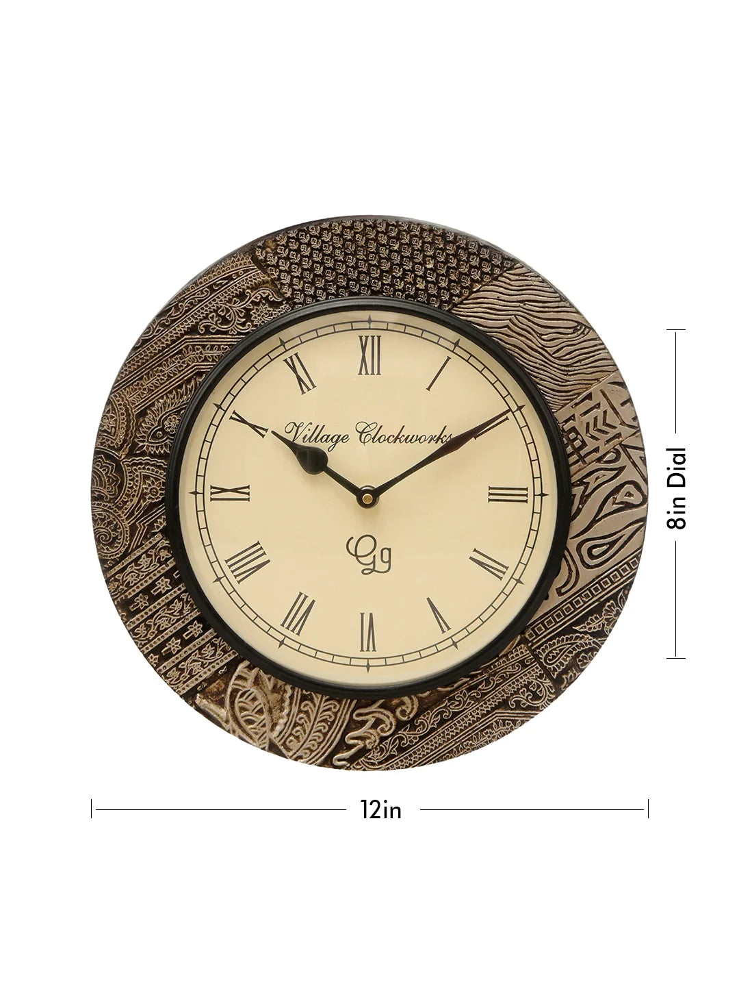 Round Wooden Block Dual Tone 12 Inches Analog Wall Clock