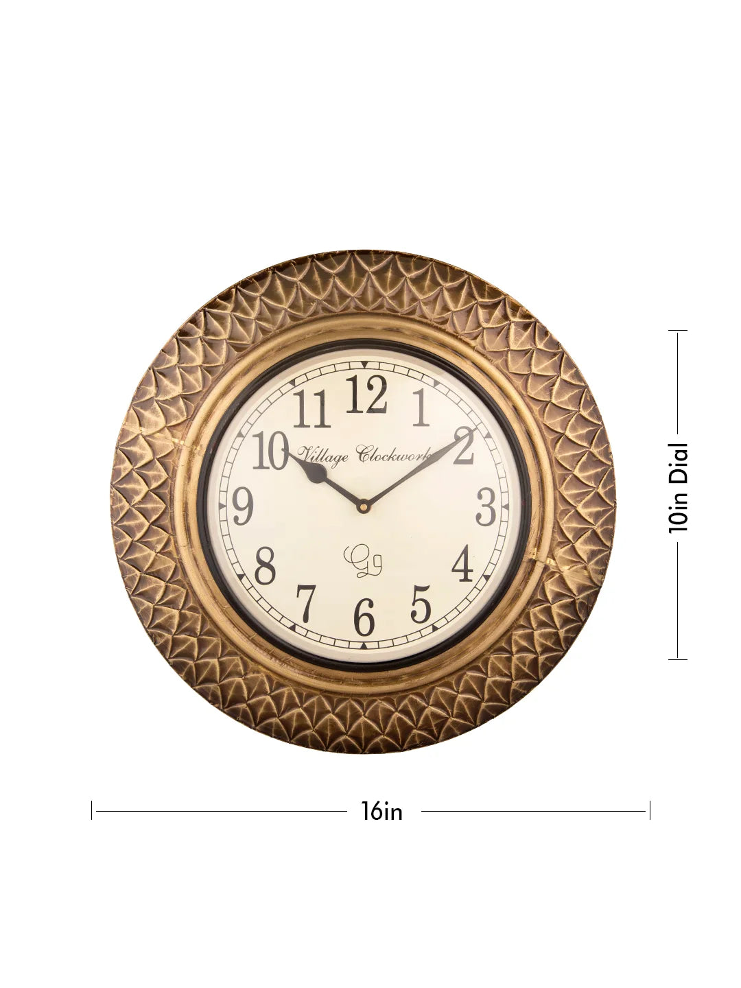 Metal Round Brass Diamond Cut 16 Inches Analog Wall Clock
