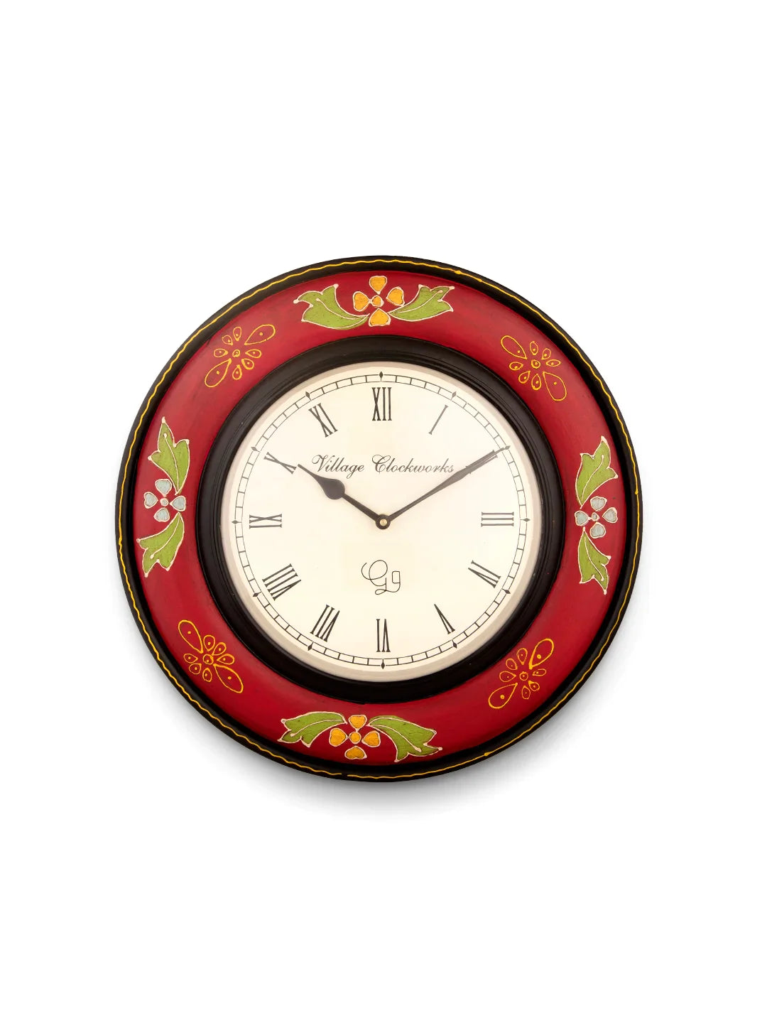 Round Wooden Handpainted 16 Inches Analog Wall Clock