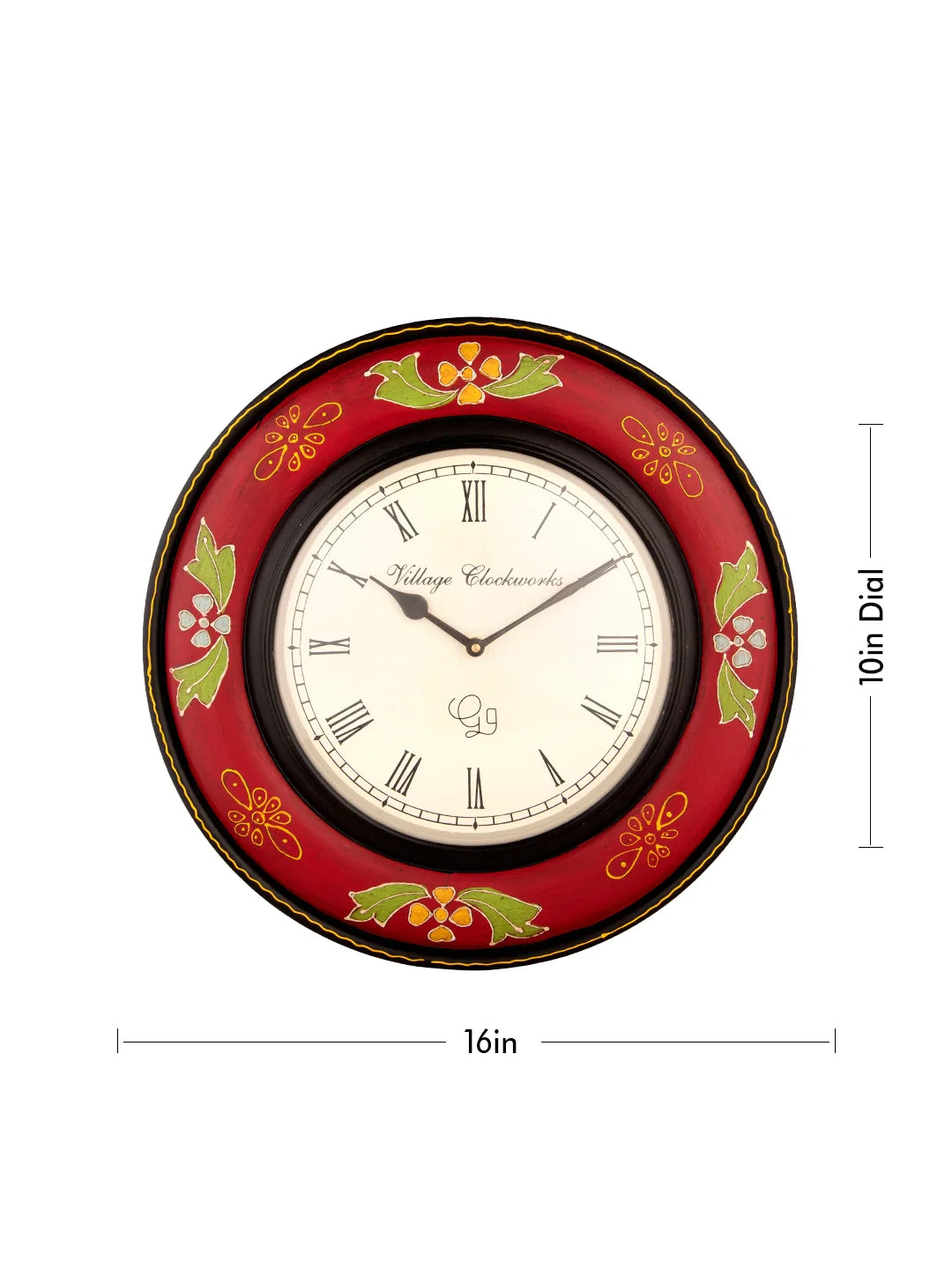 Round Wooden Handpainted 16 Inches Analog Wall Clock