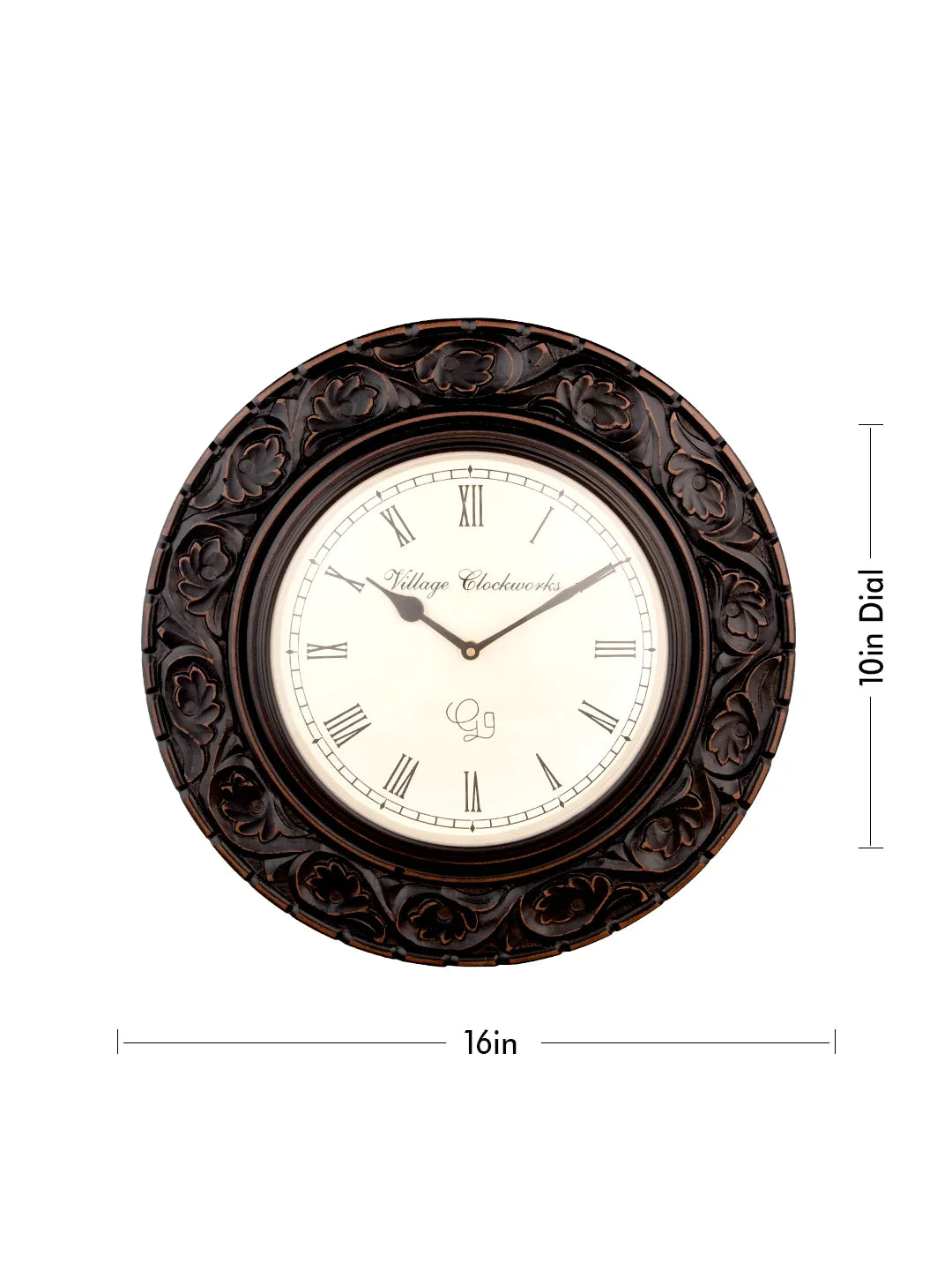 Round Wooden Flower Carved 16 Inches Analog Wall Clock