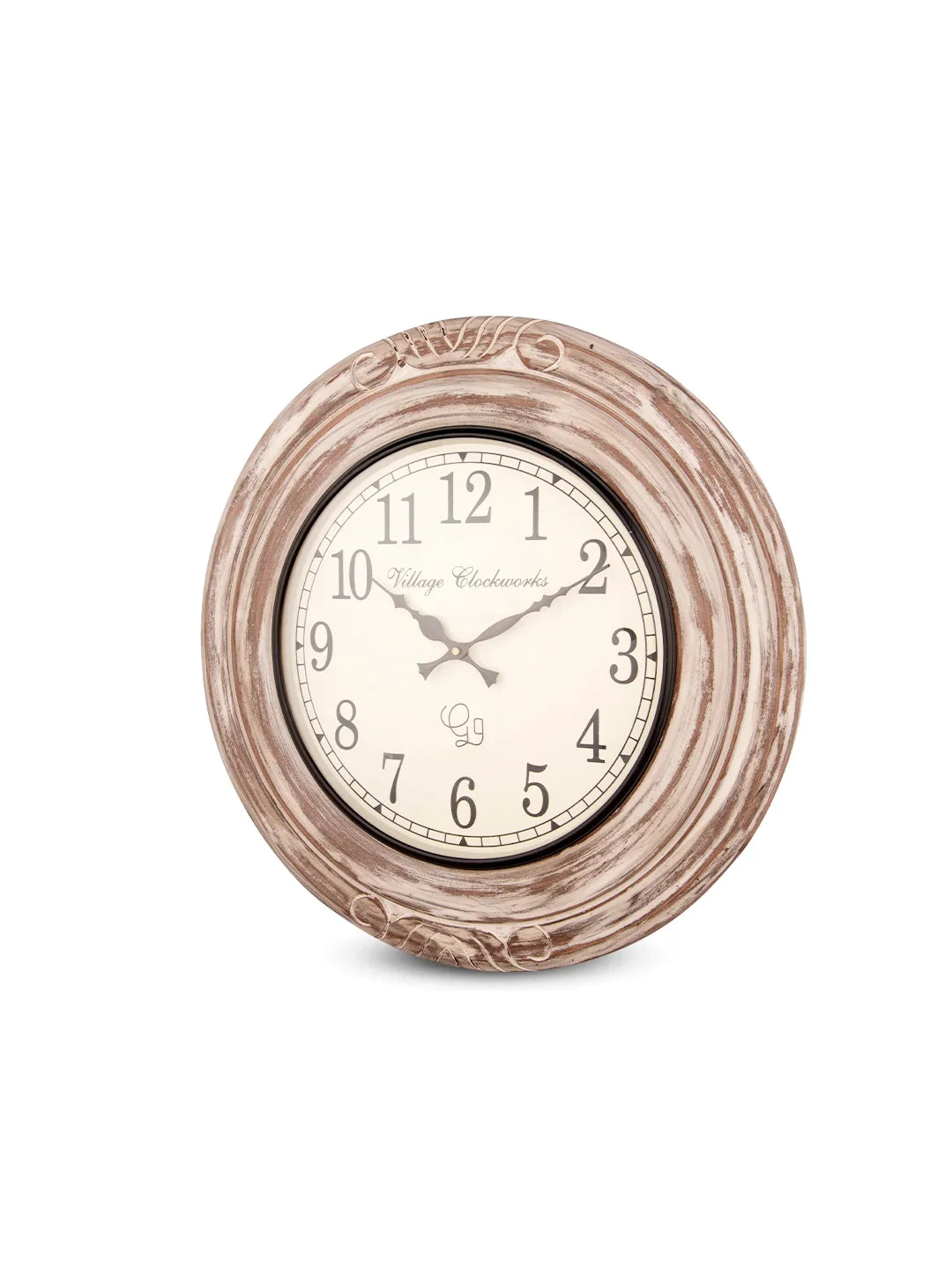 Round Wooden Distress White 18 Inches Analog Wall Clock