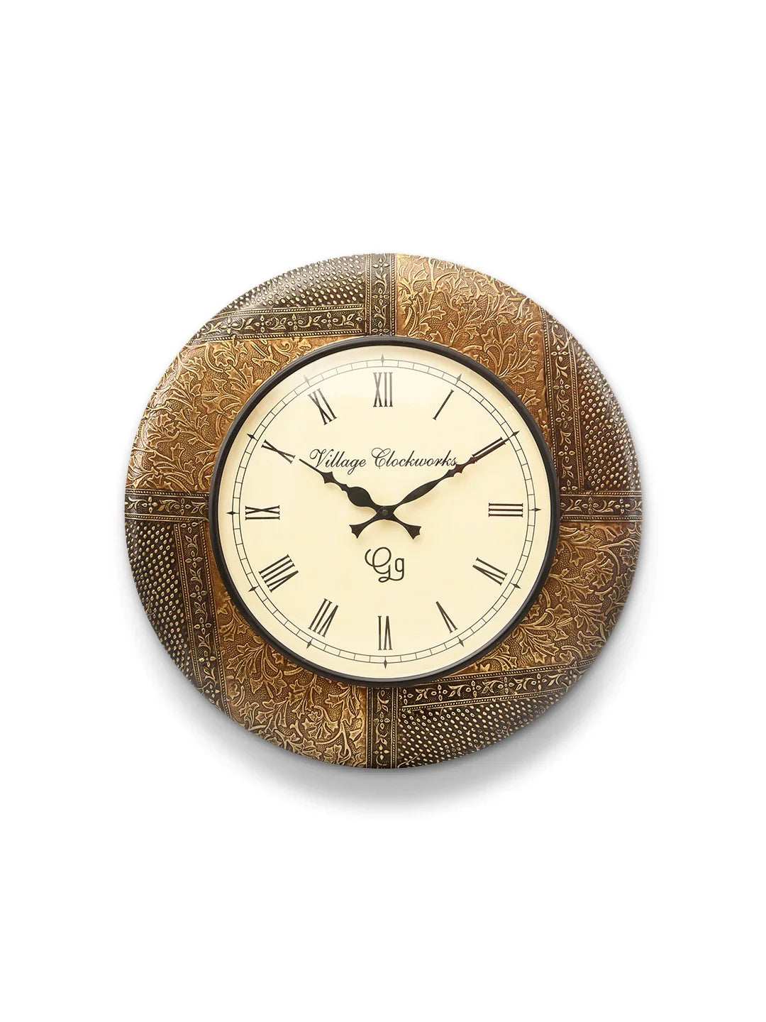 Round Embossed Brass 18 Inches Analog Wall Clock