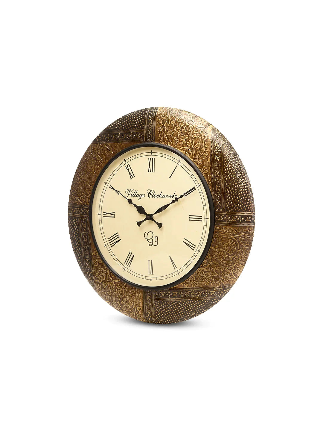 Round Embossed Brass 18 Inches Analog Wall Clock