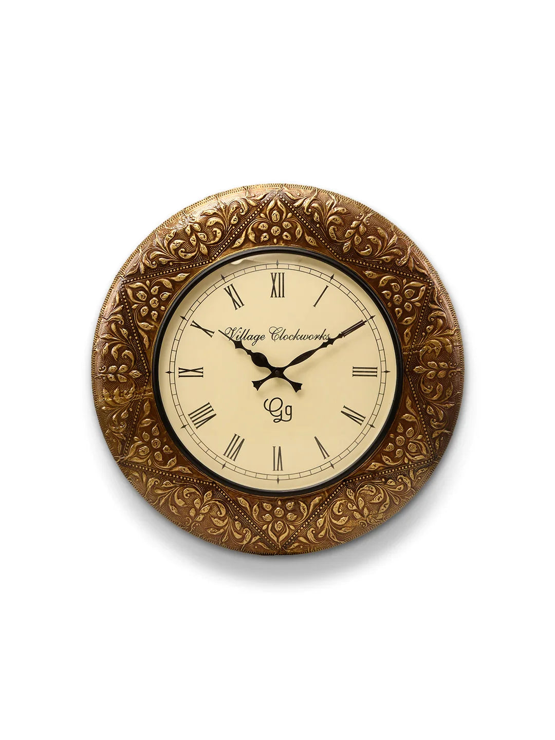 Round Star Embossed Brass 18 Inches Analog Wall Clock