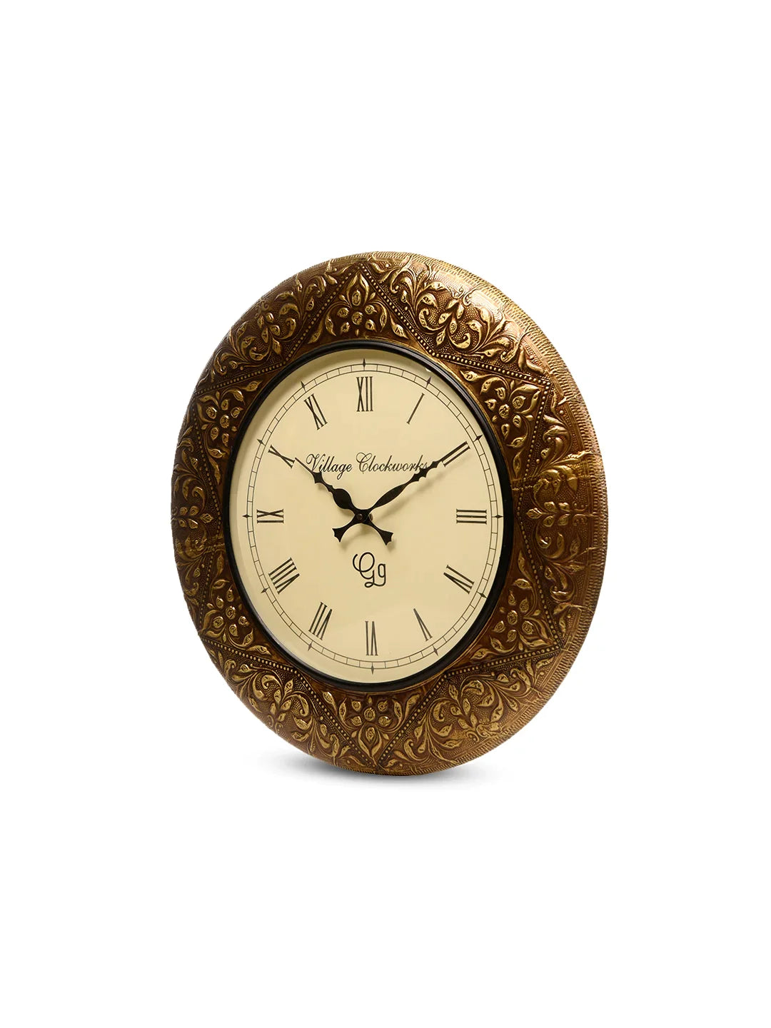 Round Star Embossed Brass 18 Inches Analog Wall Clock