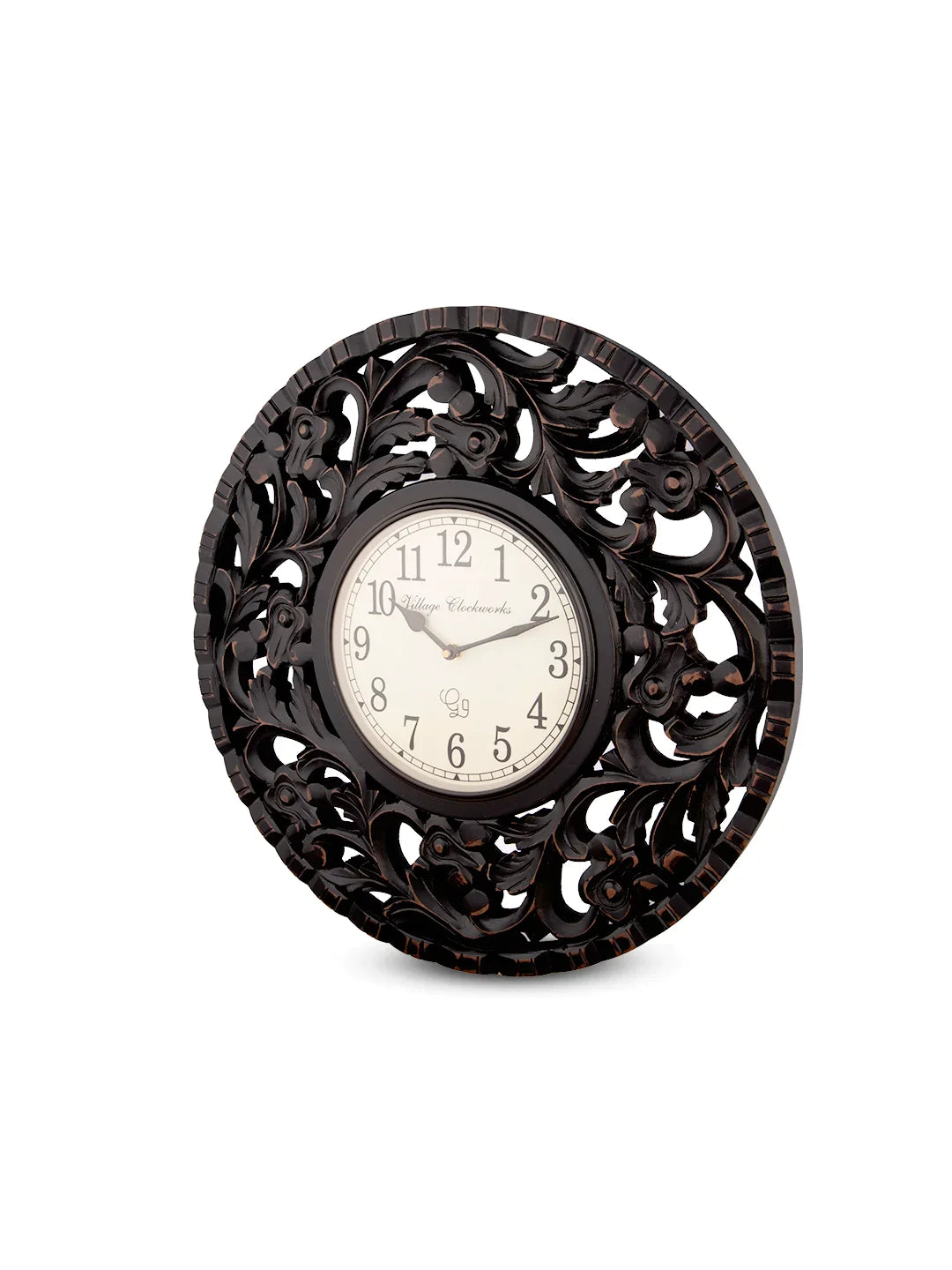 Round Wooden Flower Carving 18 Inches Analog Wall Clock