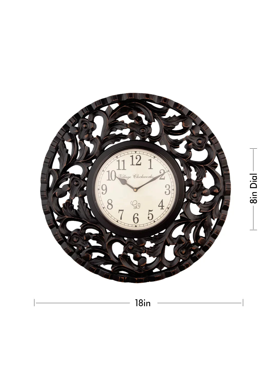 Round Wooden Flower Carving 18 Inches Analog Wall Clock