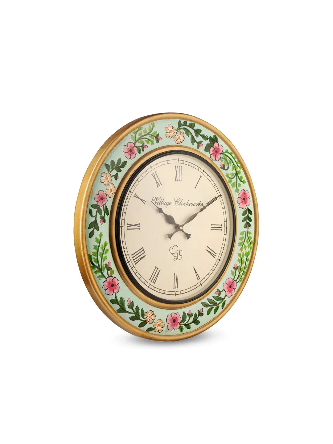 Wooden Round Green Handpainted 18 Inches Analog Wall clock