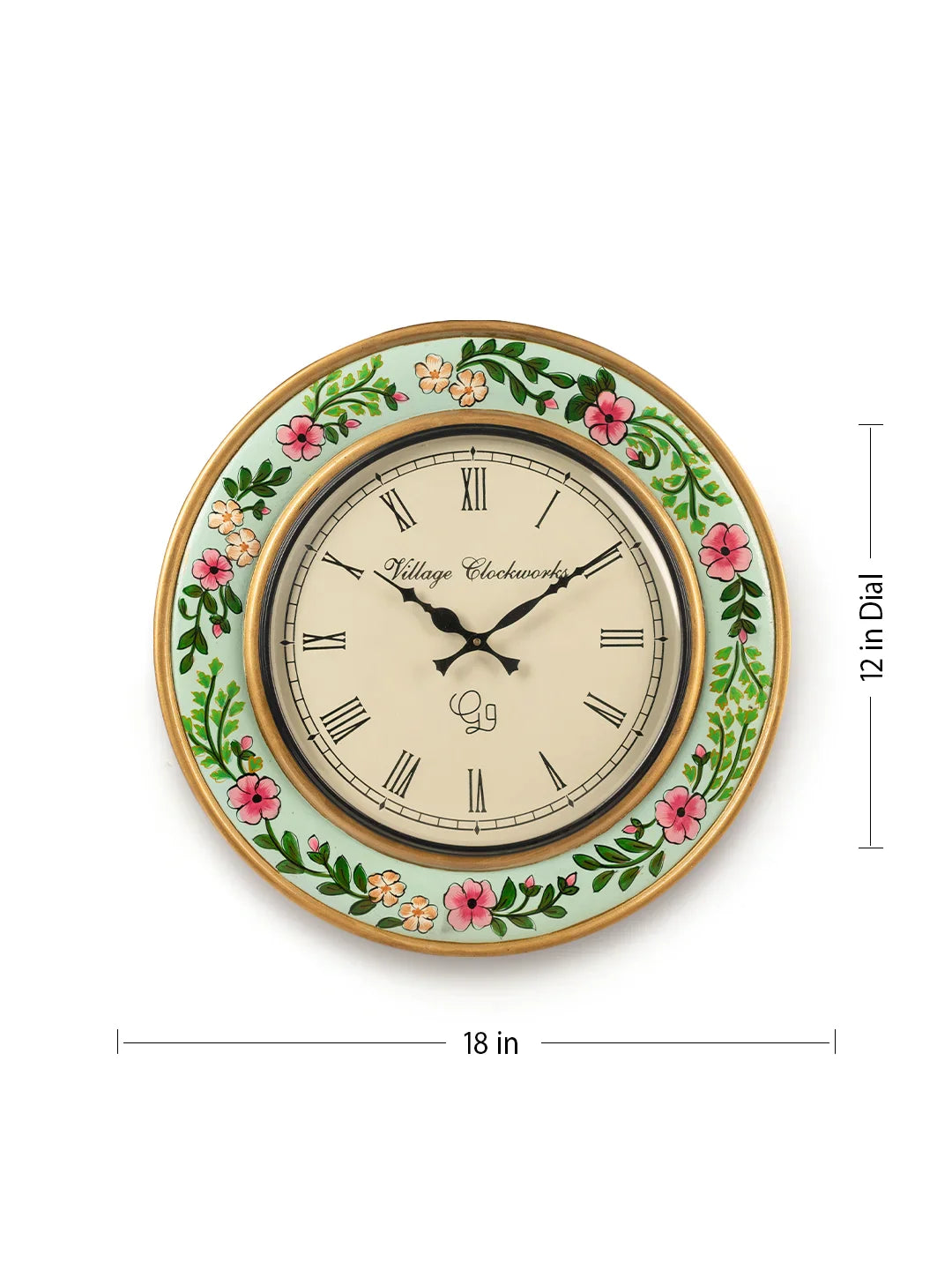 Wooden Round Green Handpainted 18 Inches Analog Wall clock