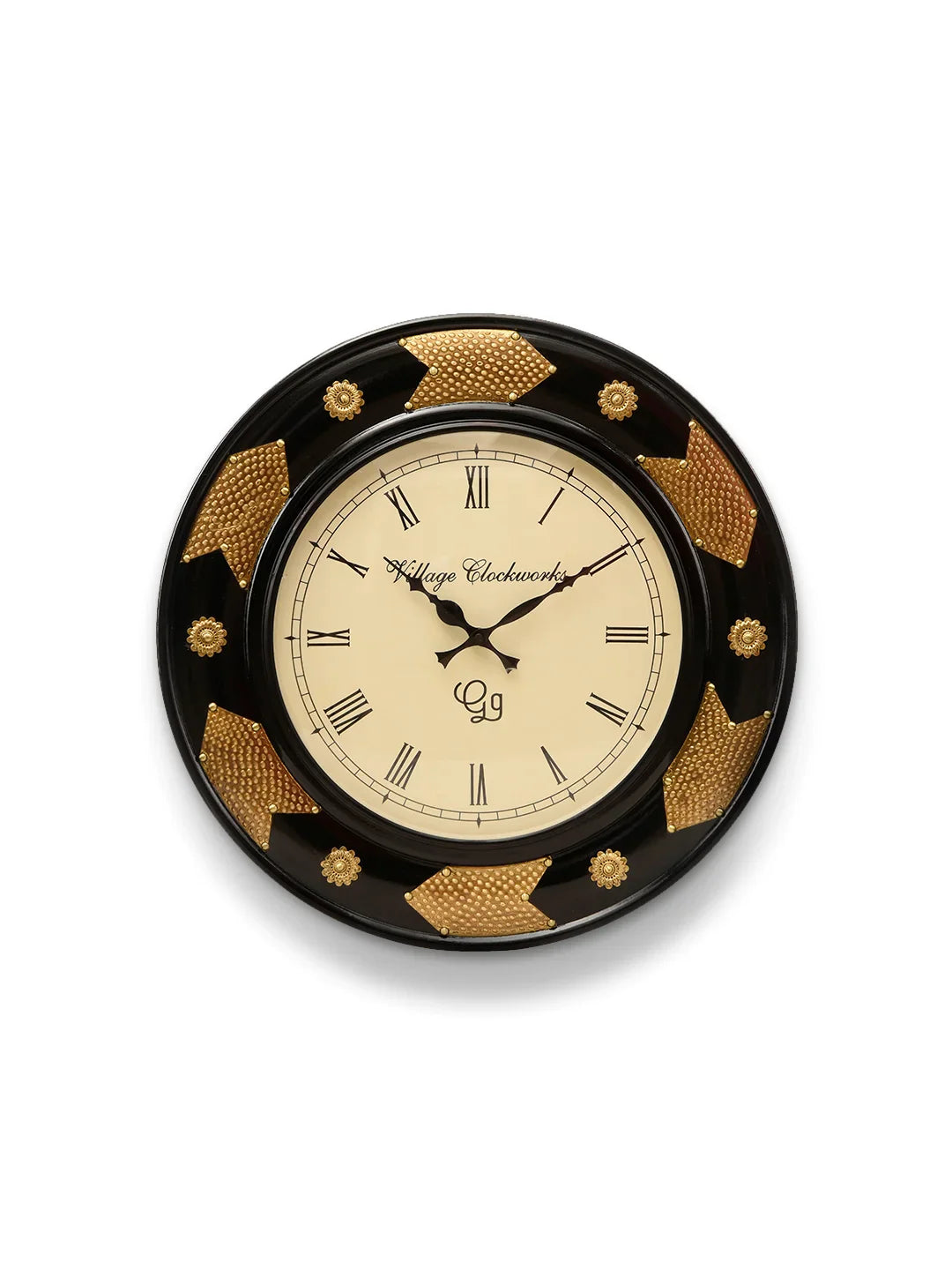 Round Black Polish with Metal Brass 18 Inches Analog Wall Clock