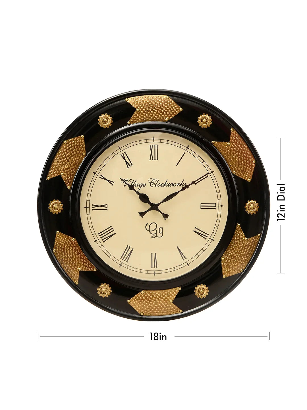 Round Black Polish with Metal Brass 18 Inches Analog Wall Clock