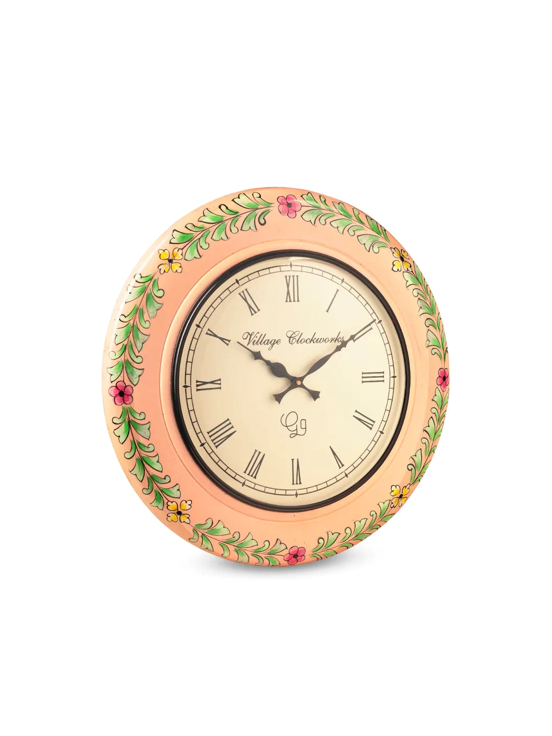 Wooden Round Pink Handpainted 18 Inches Analog Wall clock