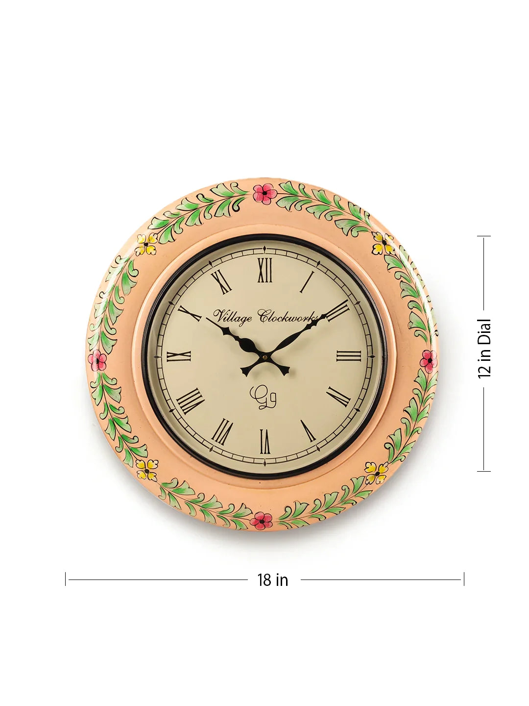 Wooden Round Pink Handpainted 18 Inches Analog Wall clock