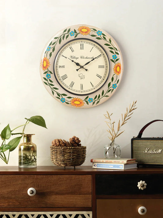 Wooden Round Multicolor Handpainted 18 Inches Analog Wall clock