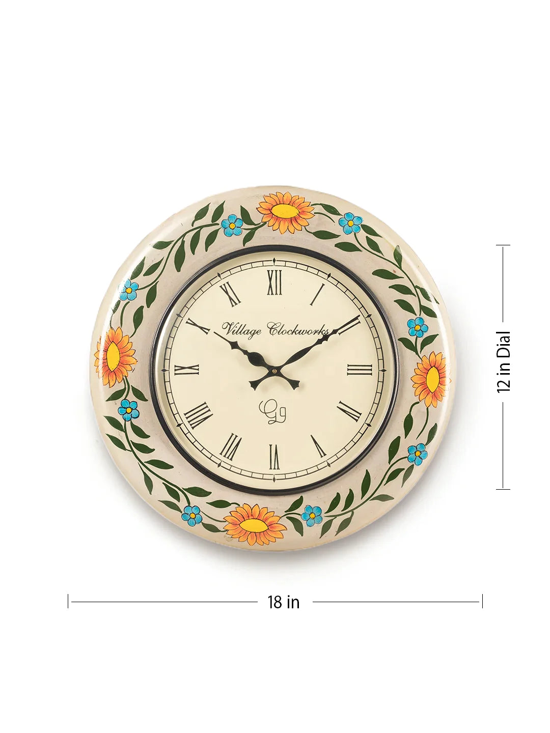 Wooden Round Multicolor Handpainted 18 Inches Analog Wall clock