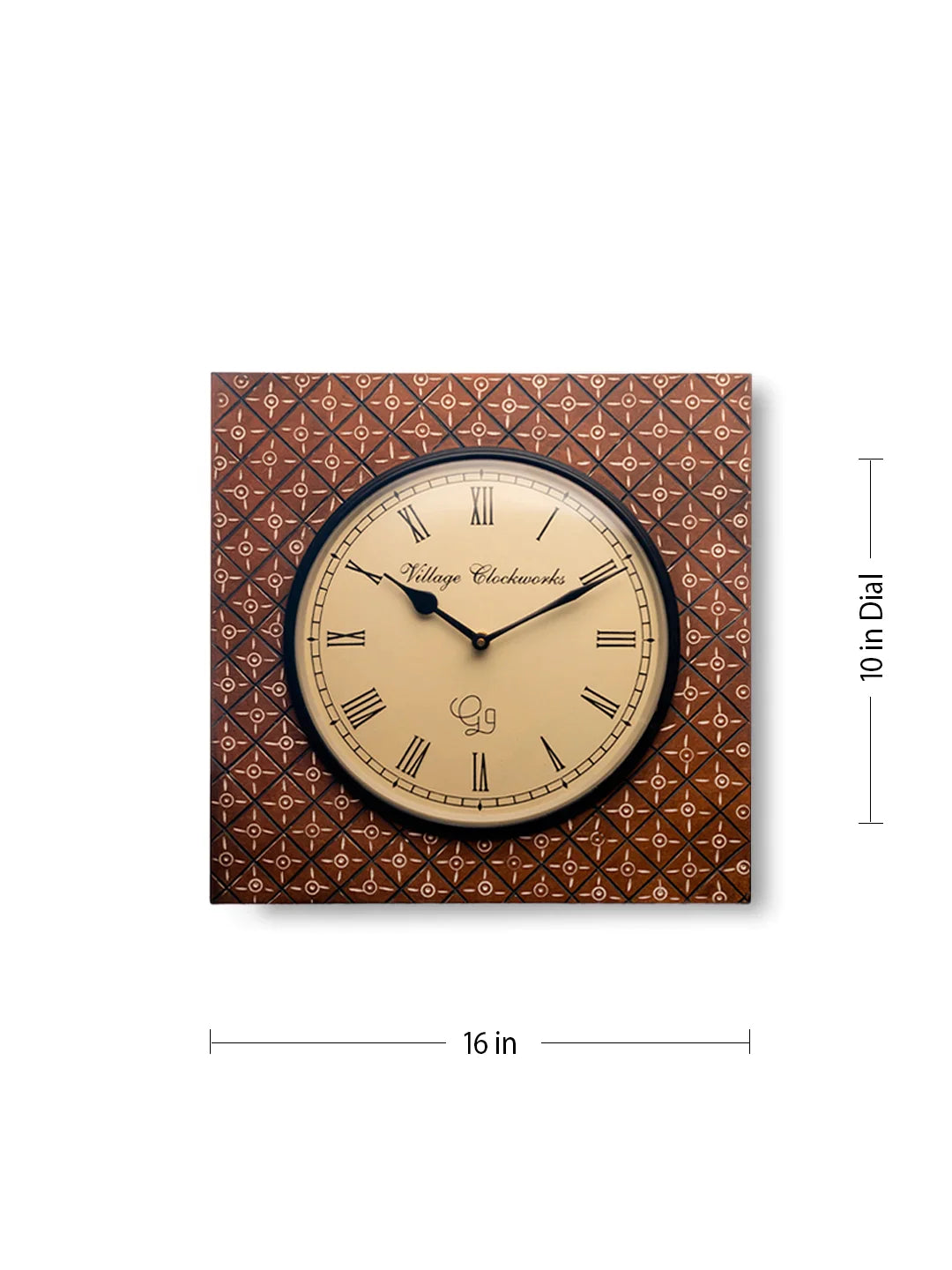 Wooden Square Brown Checkers Handpainted 16 Inches Analog Wall clock