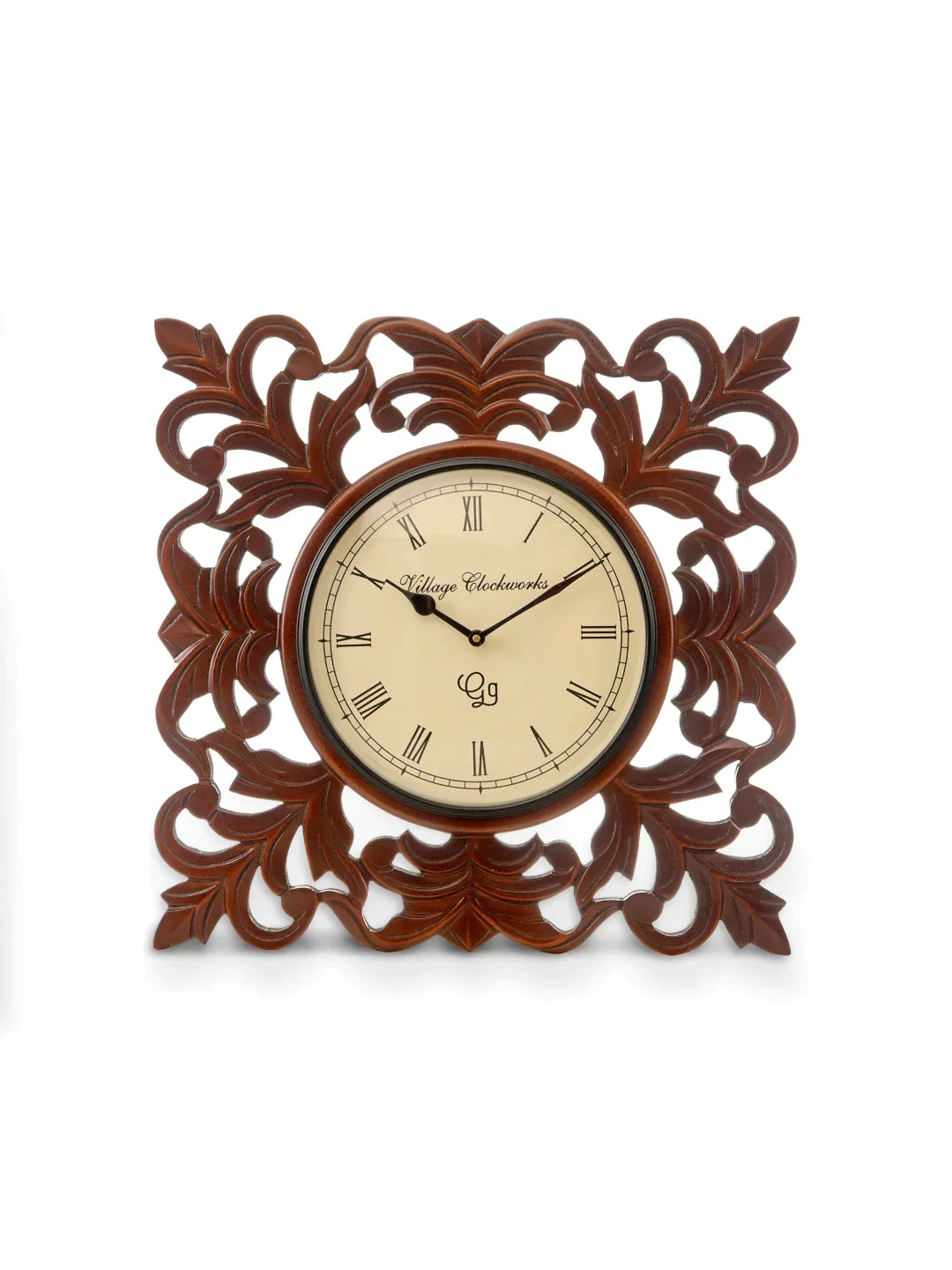 Square Carving Wooden 16 Inches Analog Wall Clock'