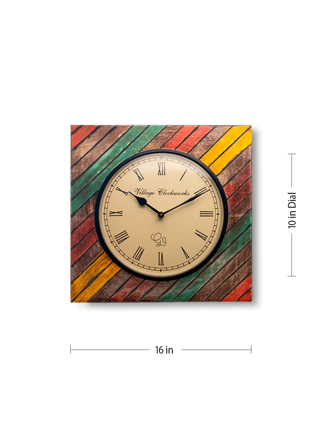 Wooden Square Rainbow Colors Handpainted 16 Inches Analog Wall clock