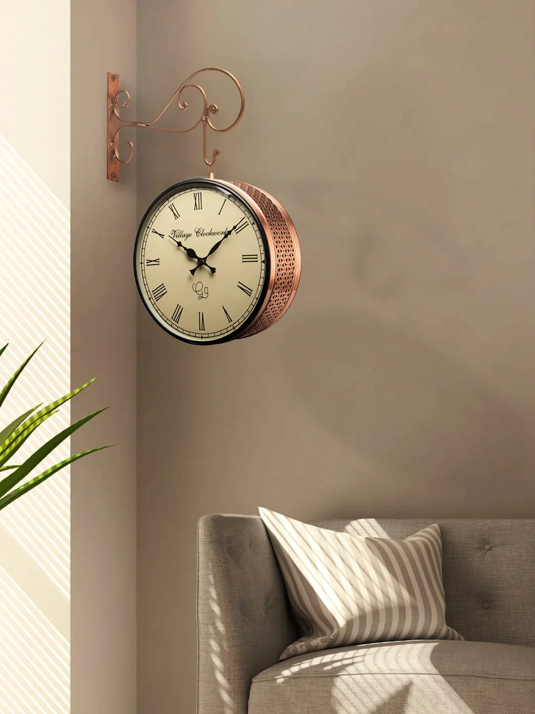 Double Sided Copper Jali Station Wall Clock 12 Inches