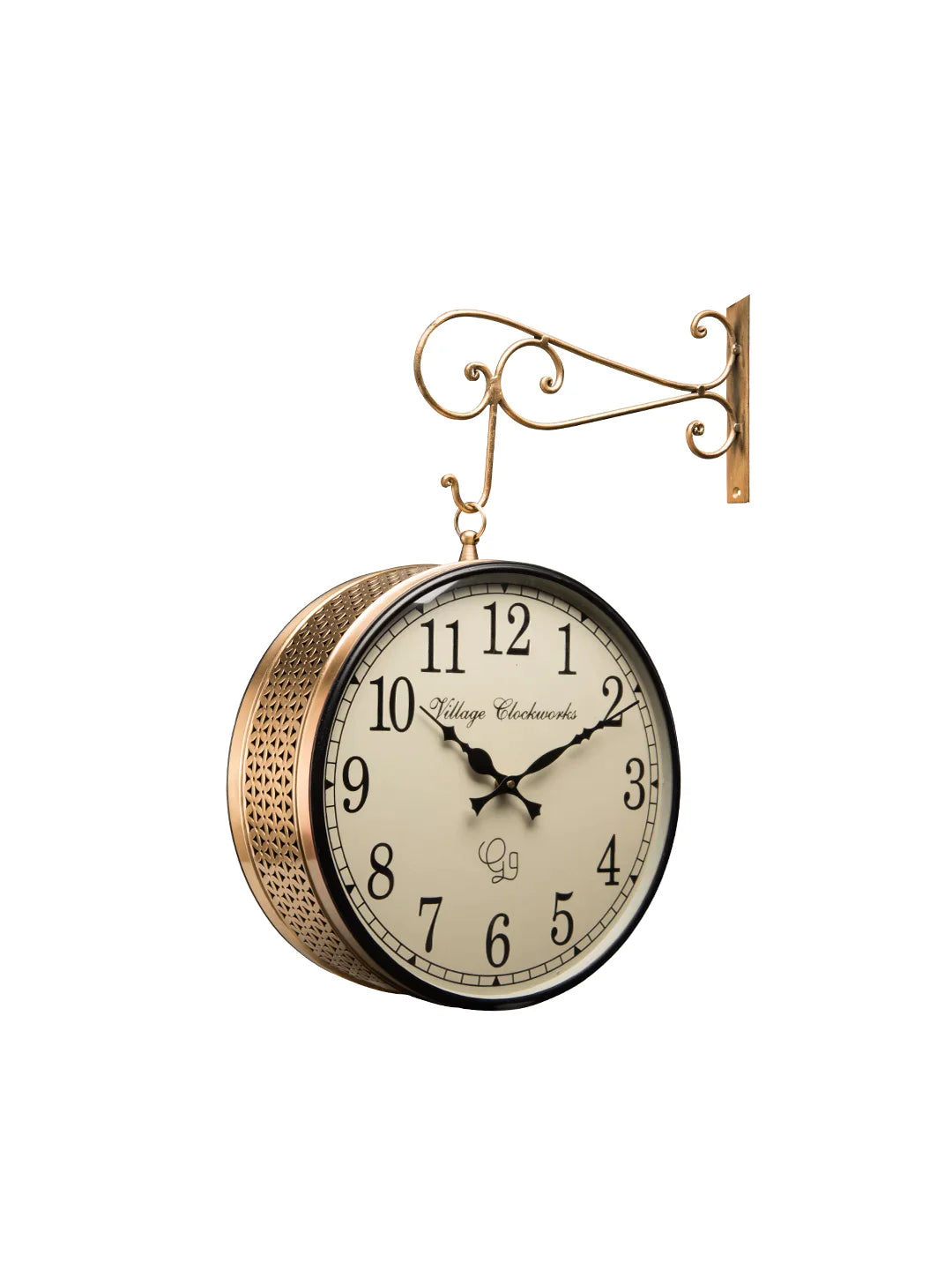 Metal Double Side Golden Jali 12 Inches Analog Station Clock