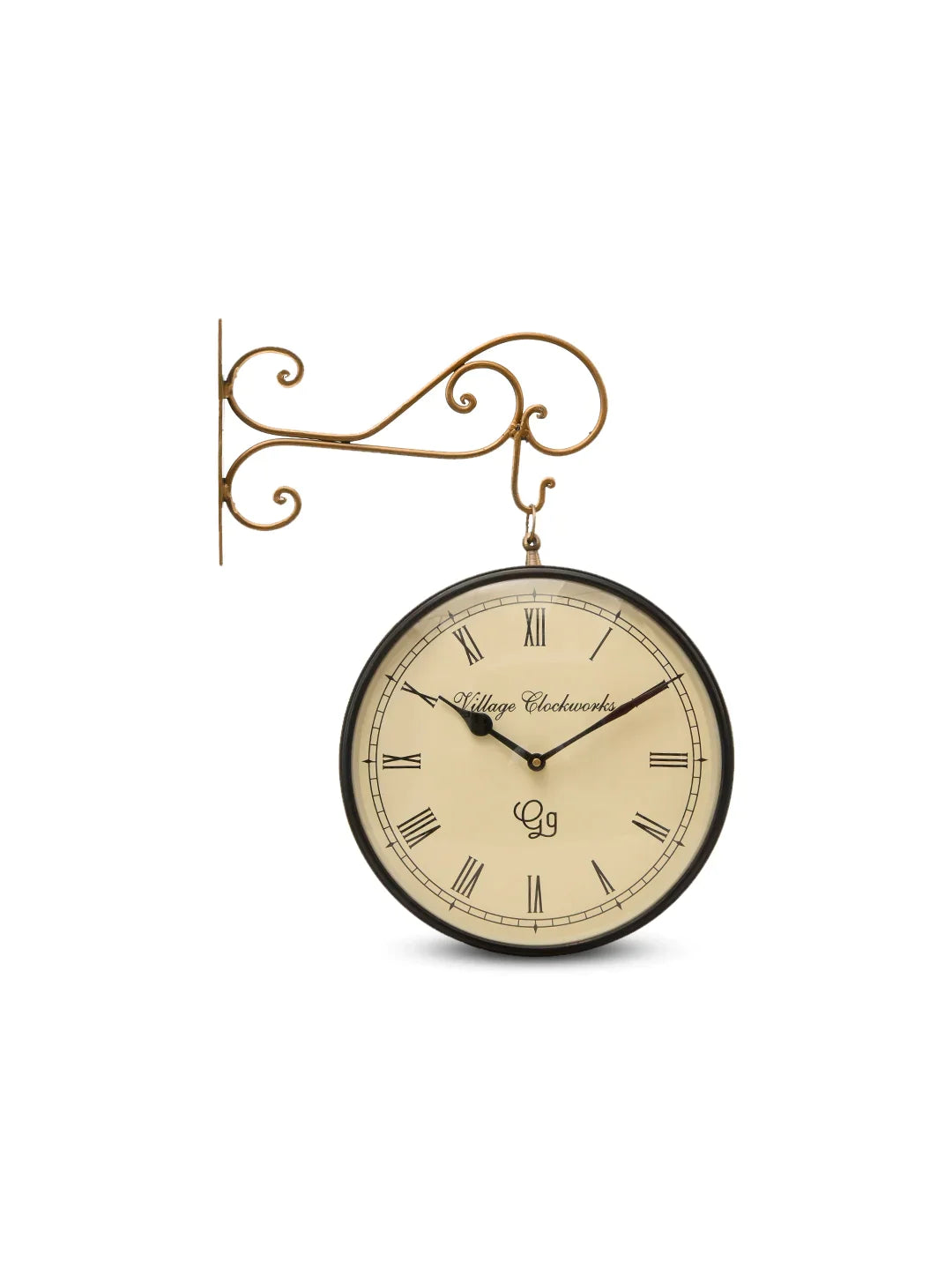 Double Sided Golden Jali Station Wall Clock 12 Inches