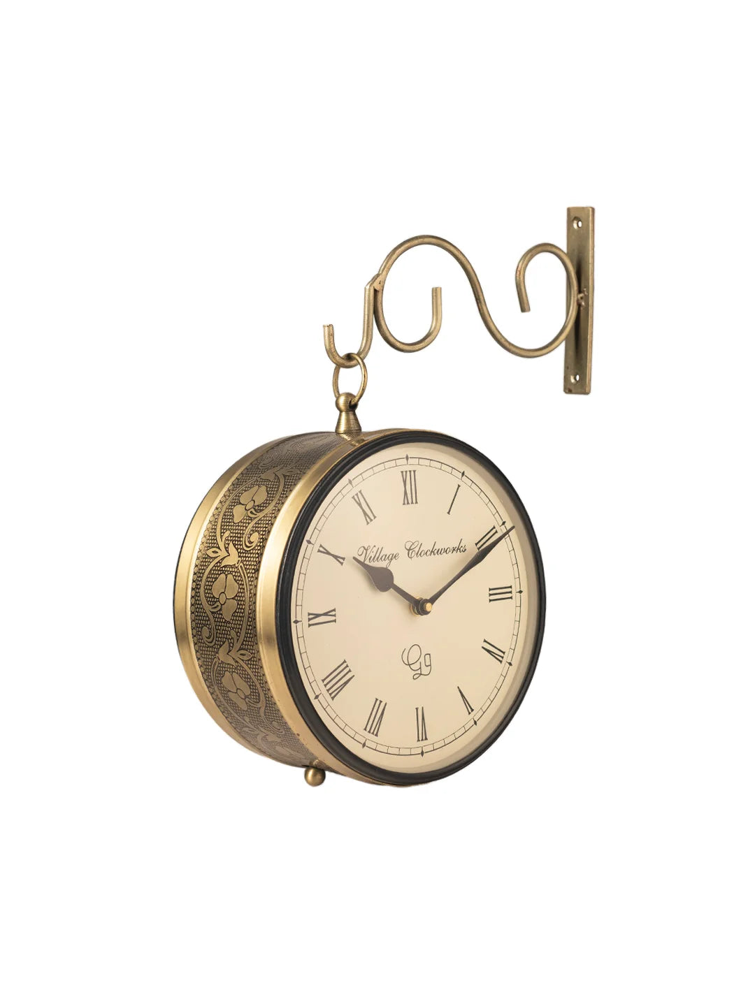 Metal Round Double Side Golden 8 Inches Analog Station Clock
