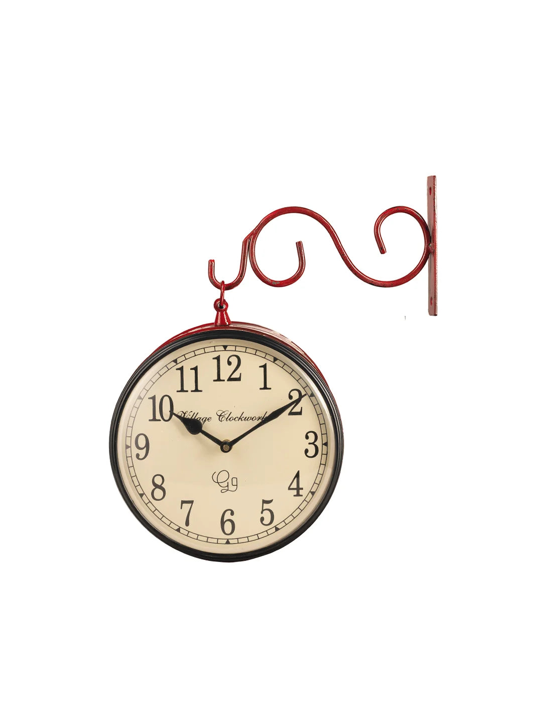 Metal Round Station Clock Handpainted Red 8 Inches Wall Clock