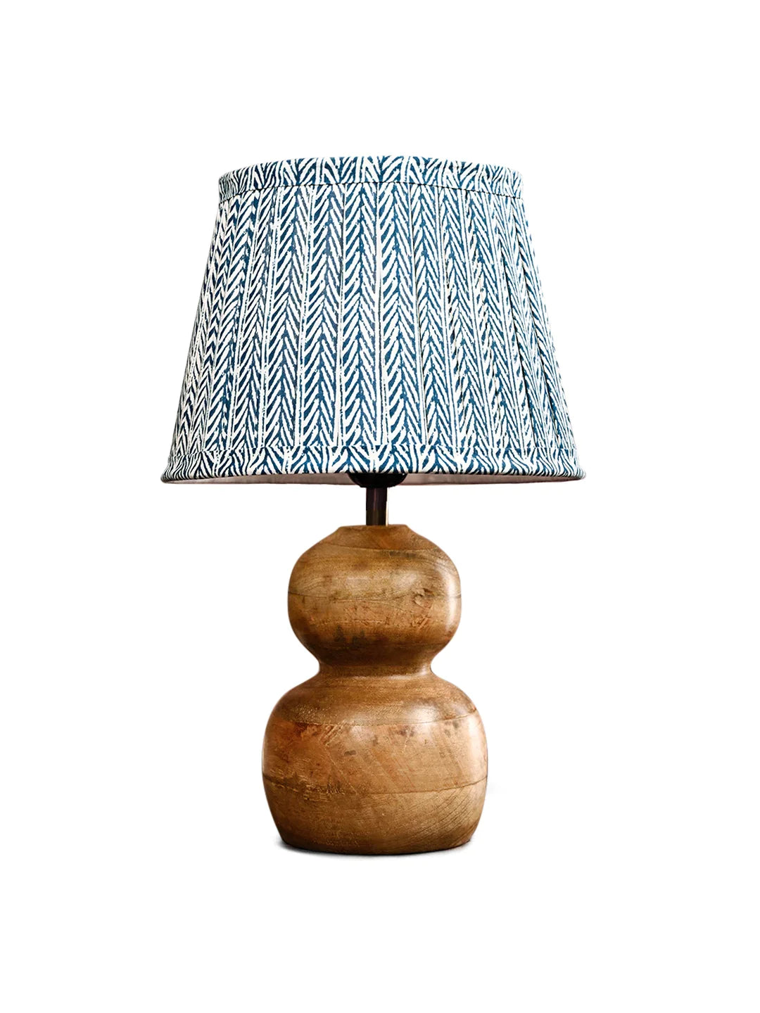 Wooden Double Dome Table Lamp with Pleeted Colorful Grey Taper Shade