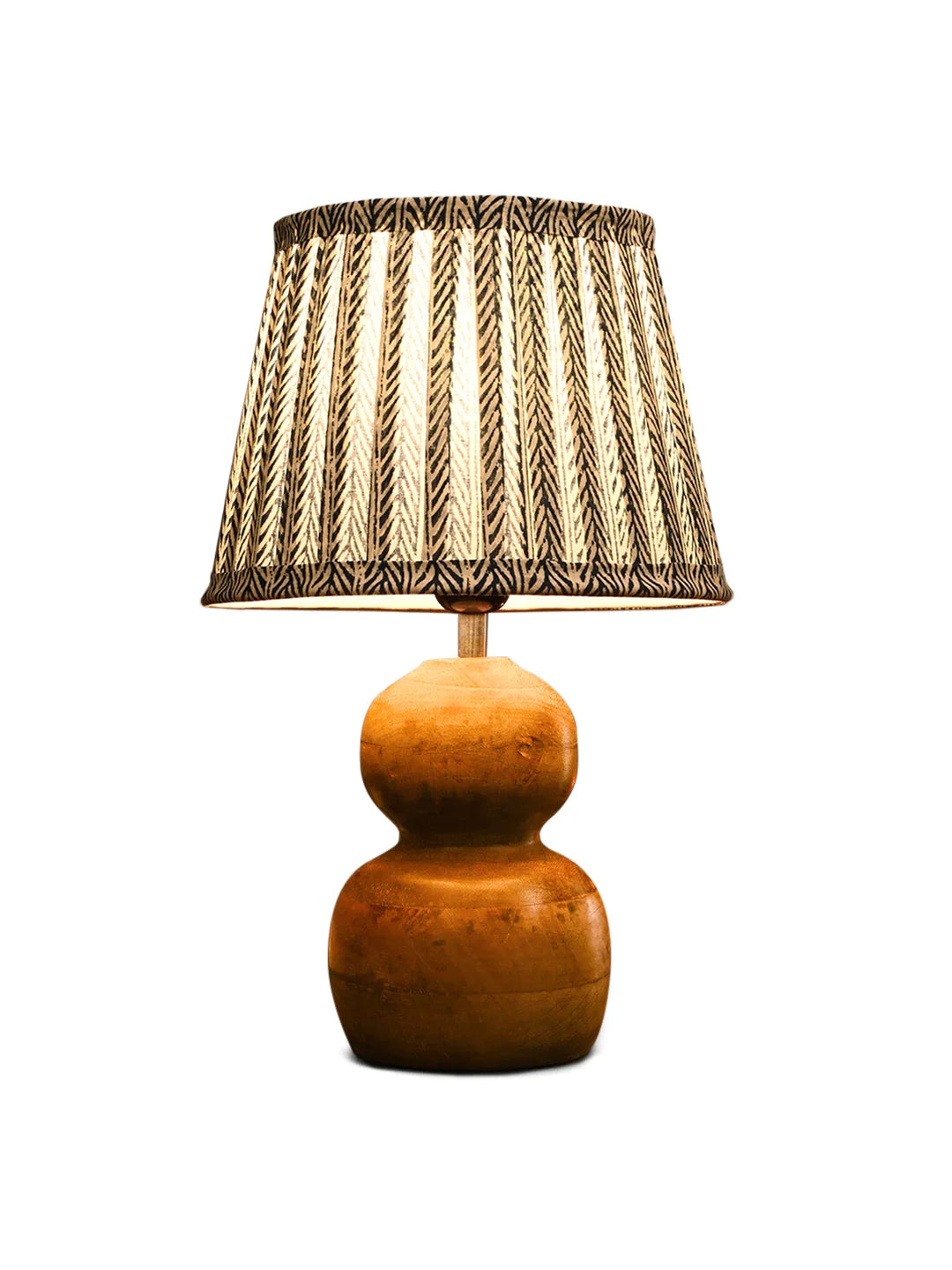 Wooden Double Dome Table Lamp with Pleeted Colorful Grey Taper Shade