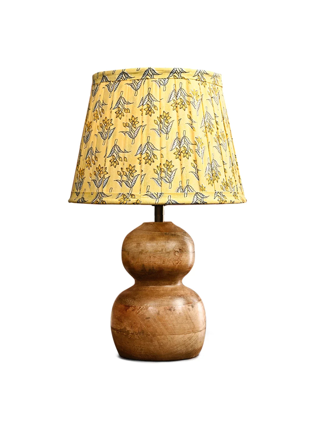Wooden Double Dome Table Lamp with Pleeted Colorful Lemon Taper Shade