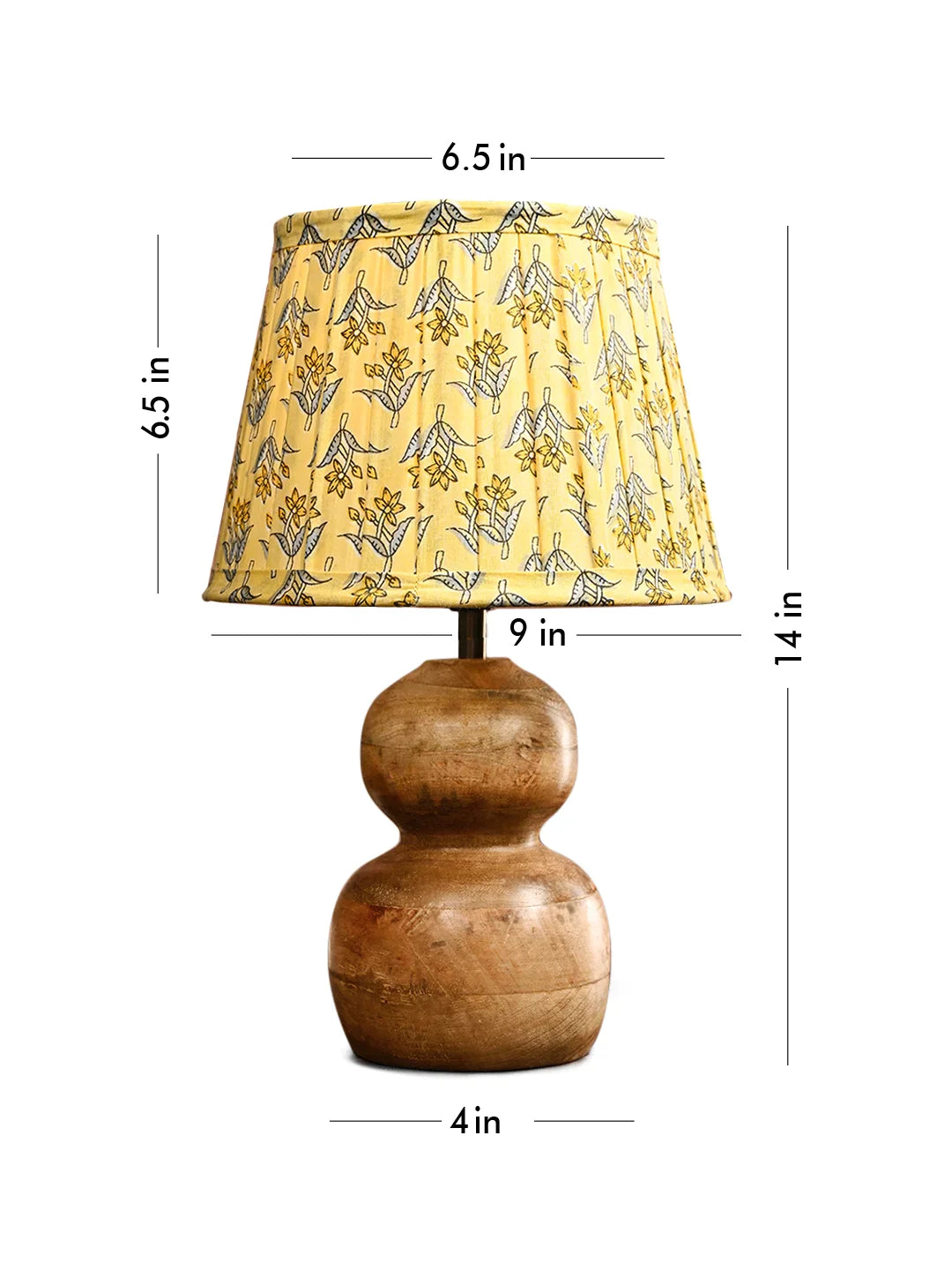 Wooden Double Dome Table Lamp with Pleeted Colorful Lemon Taper Shade