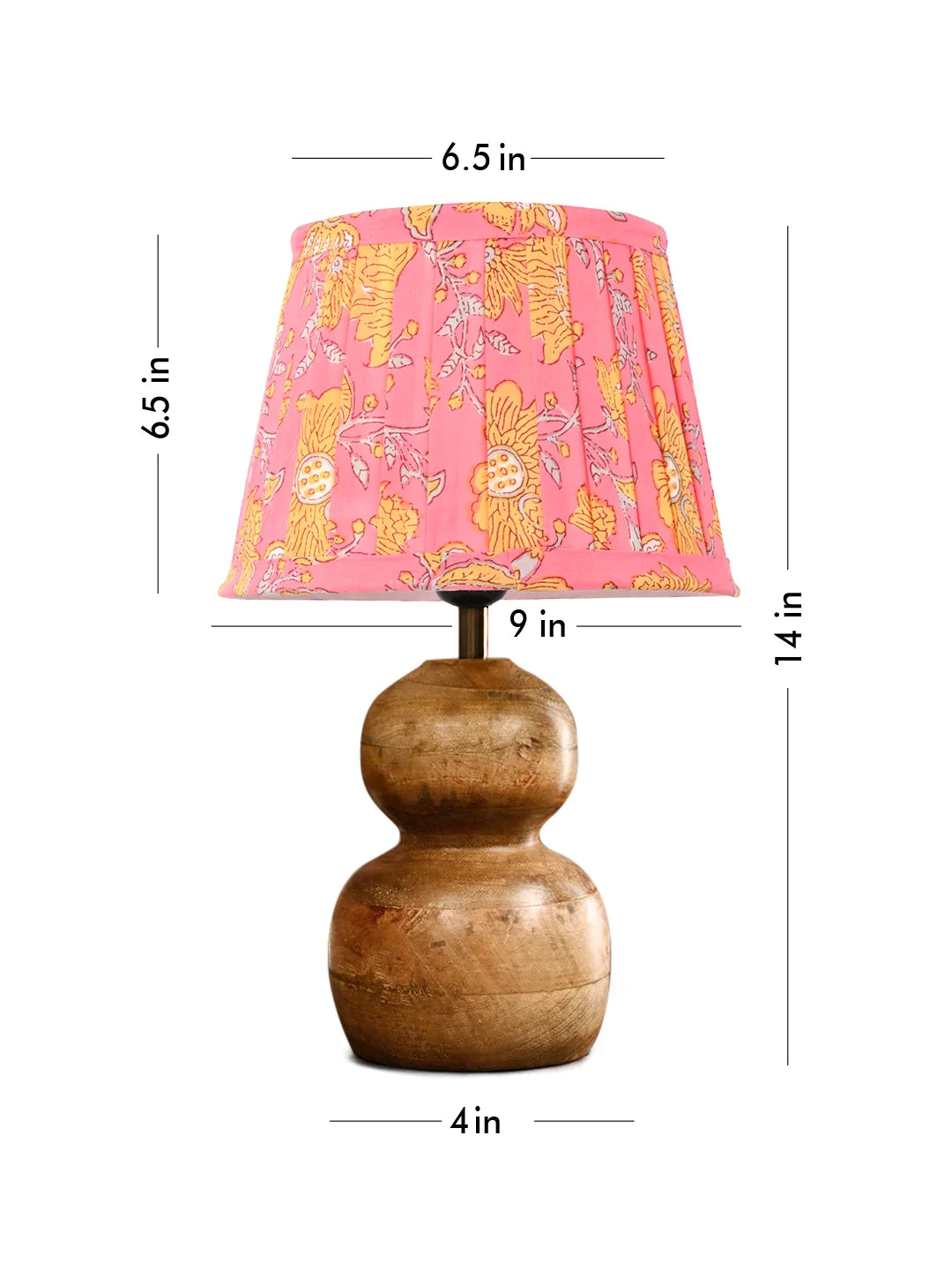 Wooden Double Dome Table Lamp with Pleeted Colorful Pink Taper Shade