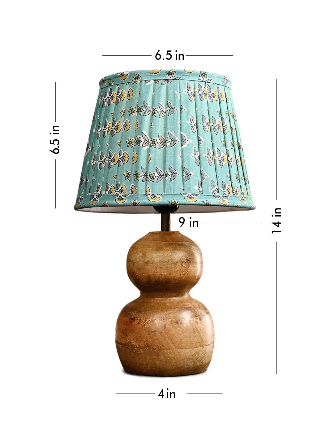 Wooden Double Dome Table Lamp with Pleeted Colorful Turquoise Taper Shade