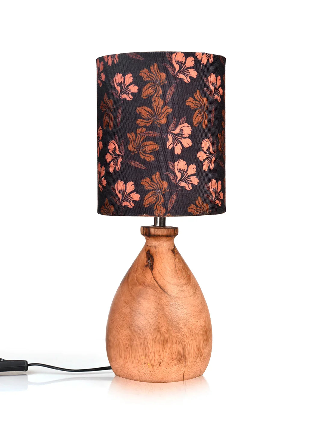 Wooden Dome Table Lamp Black Floral Shade