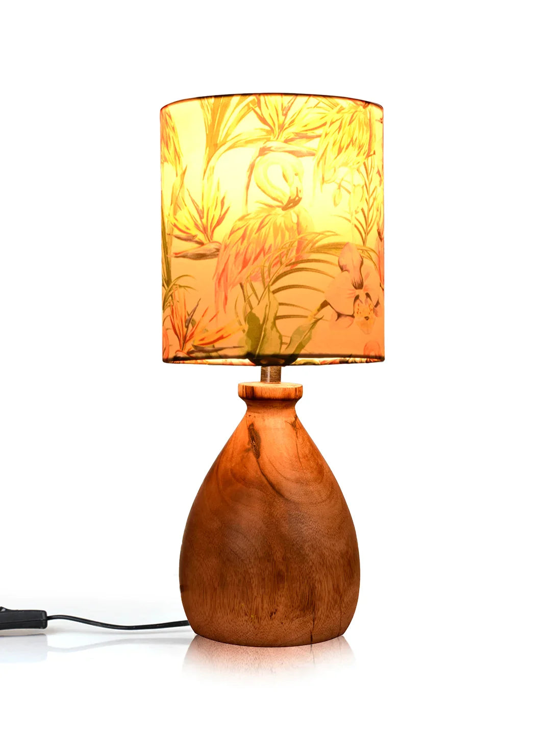 Wooden Dome Table Lamp with Multicolor Pink Flamingo Lamp Shade