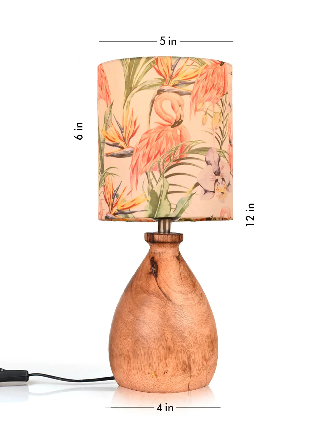 Wooden Dome Table Lamp with Multicolor Pink Flamingo Lamp Shade