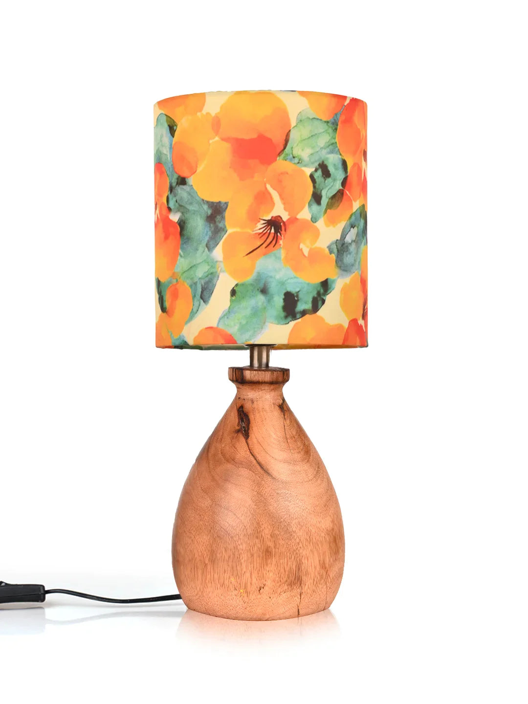 Wooden Dome Table Lamp with Multicolor Orange Lamp Shade